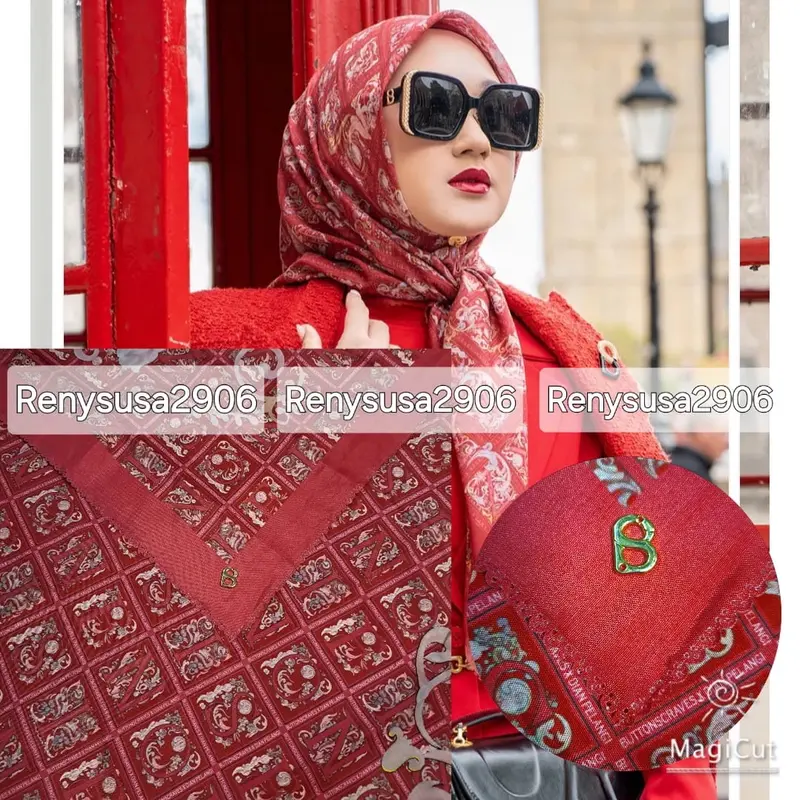 varian pinggiran Lc titik 3 motif Autograph series mirror button scarves with metal logo B kemasan kotak cantik bahan voal premium Kasual Semua musim Square Hijabs 2