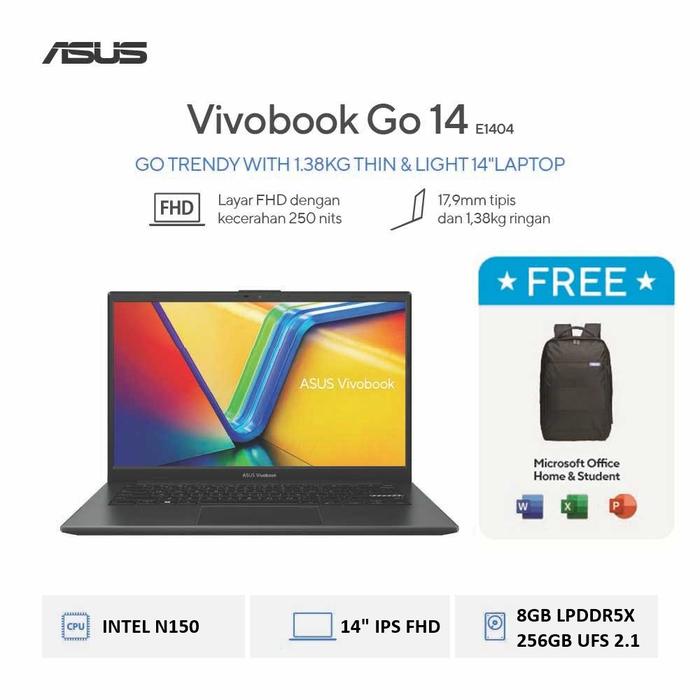 Gambar Asus Vivobook Go 14 E1404TA VIPS [Intel N150|RAM 8GB|SSD 256GB|Win11|OHS24+365] dari megacom.id Kota Administrasi Jakarta Pusat Tokopedia
