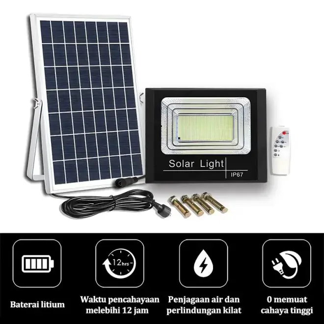 【Garansi 10 Tahun】Lampu sorot tenaga surya outdoor otomatis nyala 1200W lampu sorot LED Solar Cell Panel Surya gratis kabel 5 meter matahari jalan kendali jarak jauh 0 tagihan listrik selama 10 tahun Menerangi 200m2 Halaman dalam dan luar ruangan 1