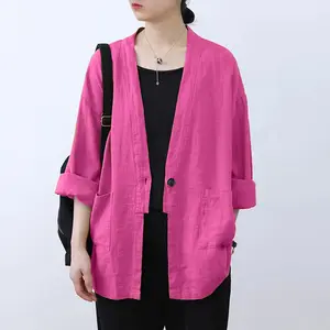 Blouse  Outer Medina Cewek Simple Elegan Polos Linen Rami Lengan Panjang