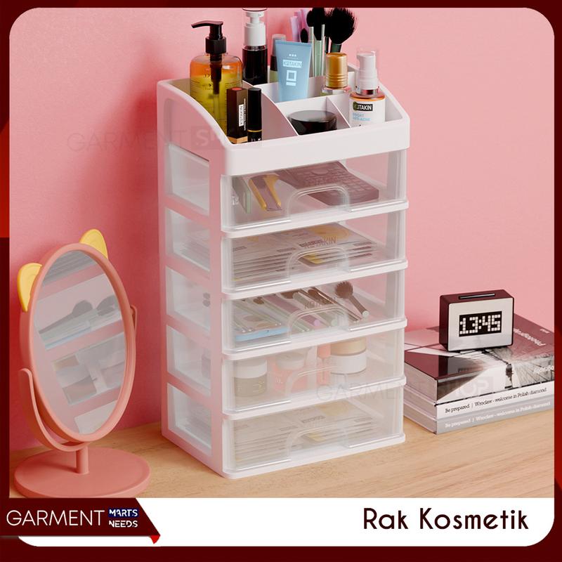 Rak Kosmetik 5 Susun Laci Tarik Organizer Meja Rias Kamar Storage Serbaguna Plastik Putih Aesthetic Bagus 0