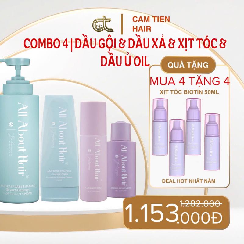 BỘ 4 SẢN PHẨM CHĂM SÓC TÓC OIL TREATMENT - DẦU GỘI - DẦU XẢ BIOTIN - XỊT TÓC BIOTIN VEGAN