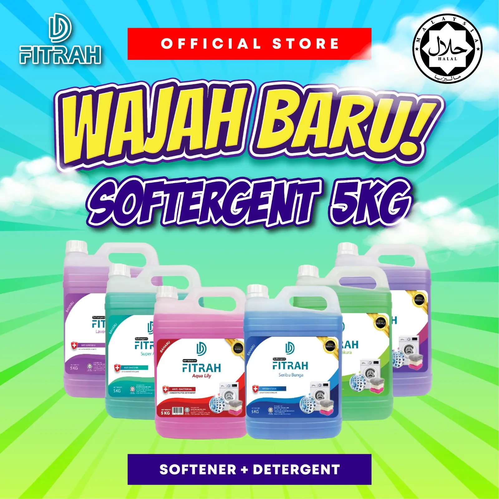 FITRAH Softergent (5KG) , Pencuci + Pewangi + Pelembut + Anti-Bakteria , Detergent Sabun Baju detergent  murah sabun