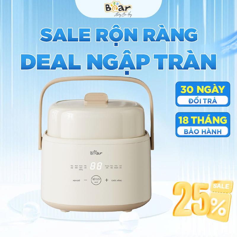 Nồi nấu cháo chậm Bear 1L Tiếng Việt bảo hành 18 thángChính Hãng 8 Chế Độ Nấu Hầm Chưng Yến Tiết Kiệm Thời Gian Giữ Trọn Dinh Dưỡng SB-NNC10