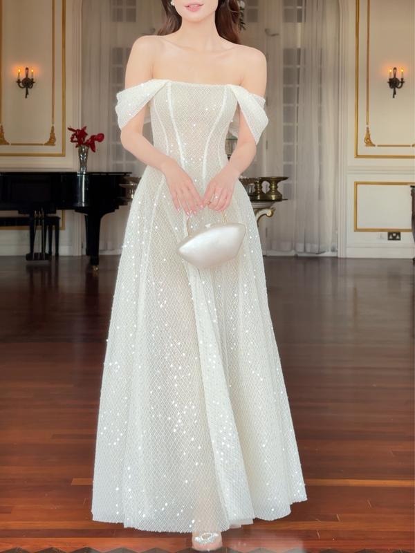 SÒ VINTAGE - LAFINE Đầm ren kim sa trễ vai phối lưới