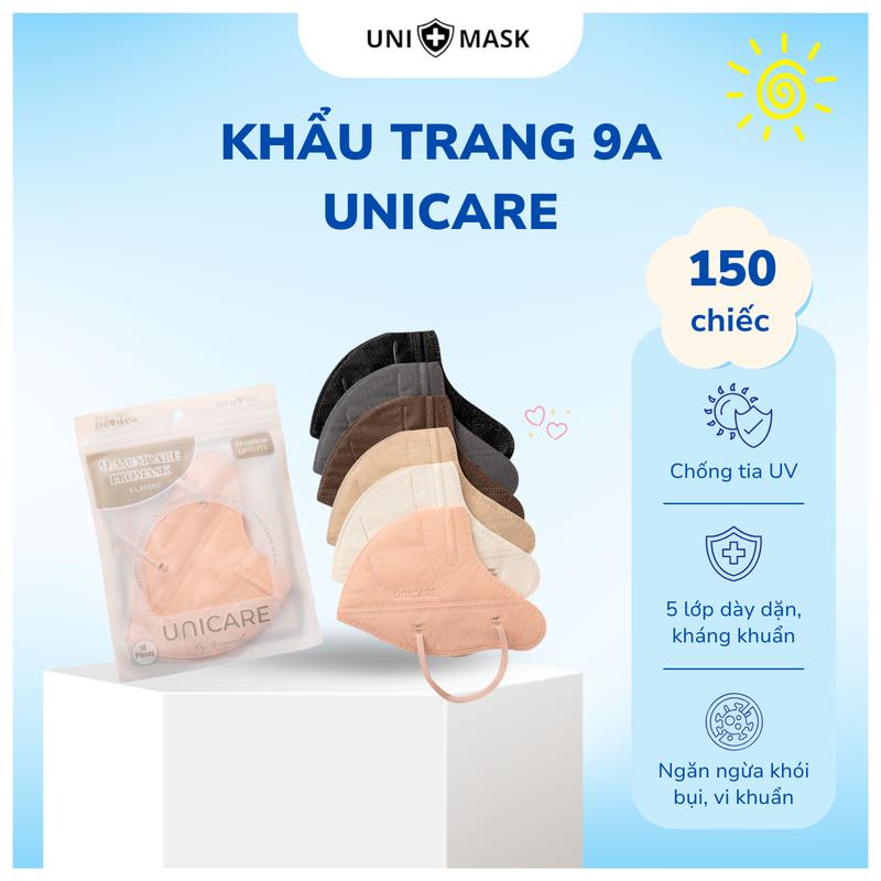 UNICARE LIVE Combo 150 chiếc Khẩu trang 9A UNICARE dày dặn 5 lớp chống nắng toàn diện che kín khuôn mặt