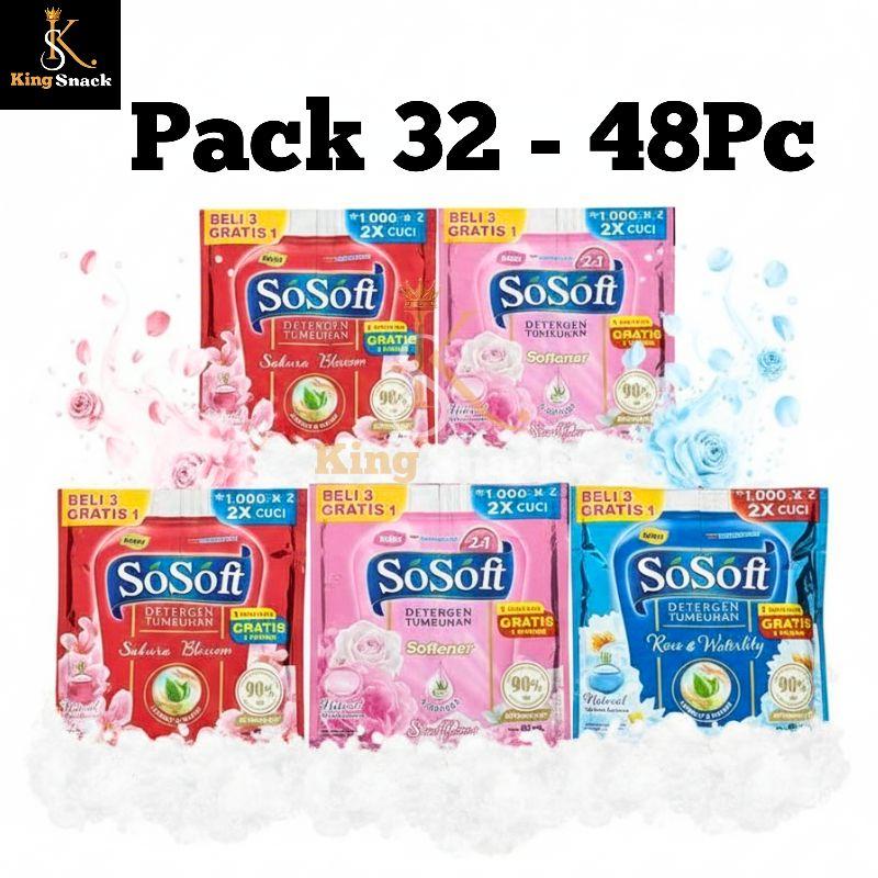 Pack 32-48pc  SoSoft Detergen cair Liquid 80ml Jumbo Dobel Sacet
