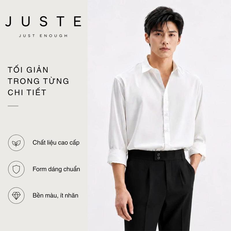 Áo Sơ Mi Nam JUSTE Tay Dài Công Sở Form Hàn Quốc, Vải Lụa Chống Nhăn, Thấm Hút Mồ Hôi