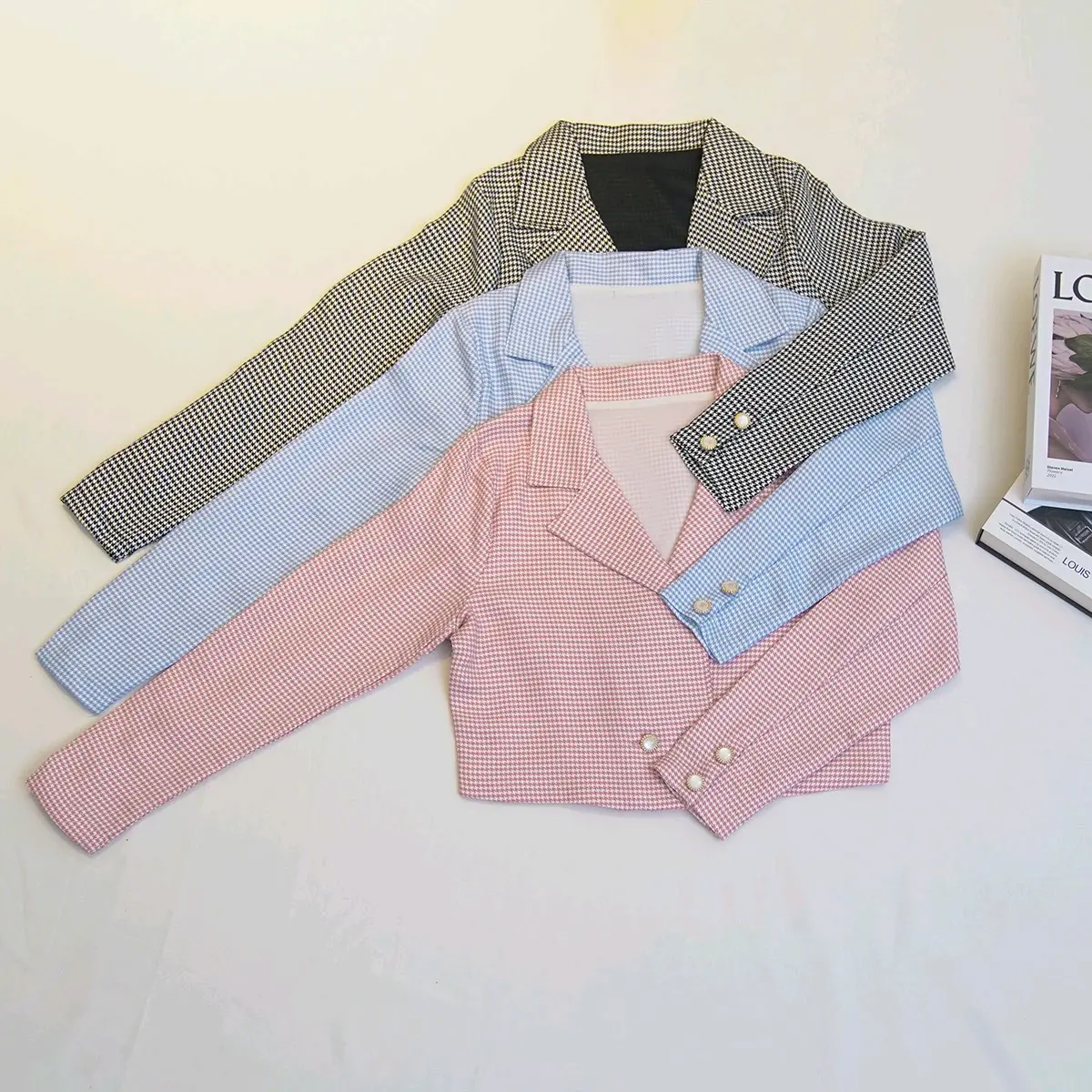 tweet blazer crop kancing hidup korea style kantor Atasan Baju Casual Formal Panjang
