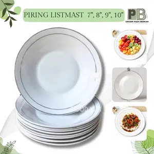 (12pcs) Piring Kemarik List Emas Piring Makan Piring Beling Prasmanan Listmast Sunbird Bagus Berkualitas Tebal