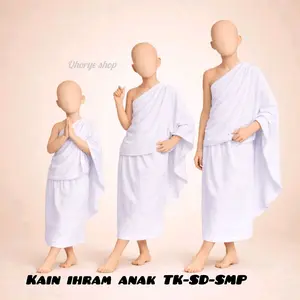Setelan Ihrom Anak TK-SD-SMP Satu Set Kain Atas Bawah / Lembaran Tanpa Jahitan Bahan Katun Tekstur Handuk Putih Baju Muslim Remaja Koko Gamis Pendek Panjang