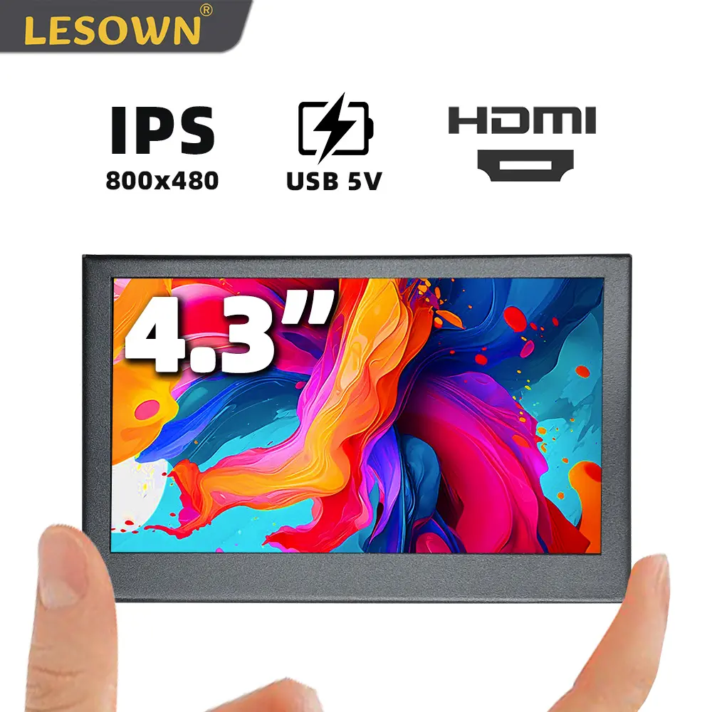 LESOWN Tiny Screen 4.3 inch Small Display 800x480 IPS LCD Secondary Extender mini Lightweight Monitor Metal Shell for Laptop PC