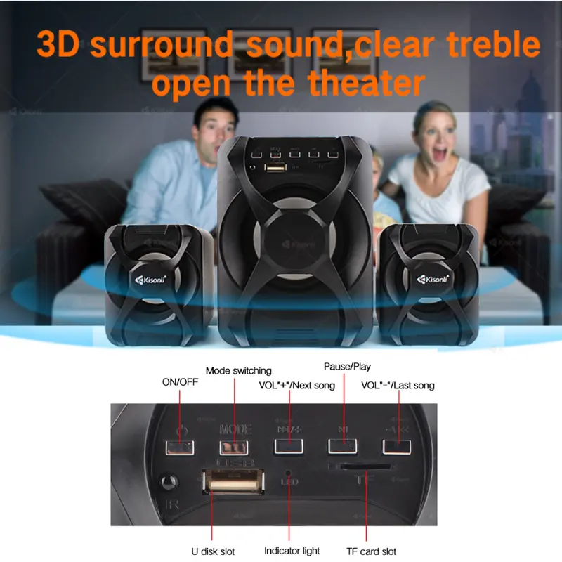 KISONLI Gaming Speaker 2.1 U-2500BT X-Audio With Remote Controlled Support BT, USB, TF Card & Radio subwoofer speakers Bass 1