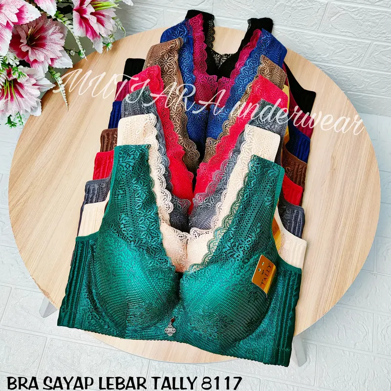 Bra Sayap Lebar TALLY 8117 Size 34-44 Cup C Pakai Kawat/Bra Penekan Lemak Sayap Lebar Pakai Kawat Bh Wanita Busa Tipis Brokat Katun 0