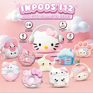 [DingDong] COD Headset Bluetooth i12 TWS Headphone Bluetooth 5.1 Bass Earphone Dengan Case Silikon Lucu Karakter Plastik Laptop