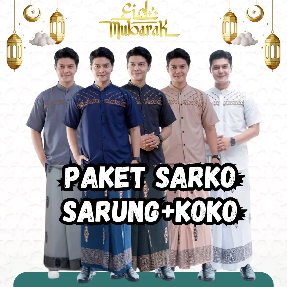 Set SARKO Sarung & Koko Lengan Pendek Bordir kekinian Pakaian muslim