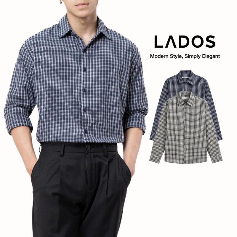 Áo sơ mi nam tay dài kẻ Caro Premium LADOS - 8183 - chất linen cotton mềm mát, form rộng khoác ngoài, trẻ trung, năng động