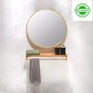 Cermin Dinding Kaca Bulat 60 Cm Aluminium Bathroom Shelving Kesan Mewah Aesthetic  Dengan Rak Ambalan Gantungan Handuk - Emas Gold ( BEST QUALITY )