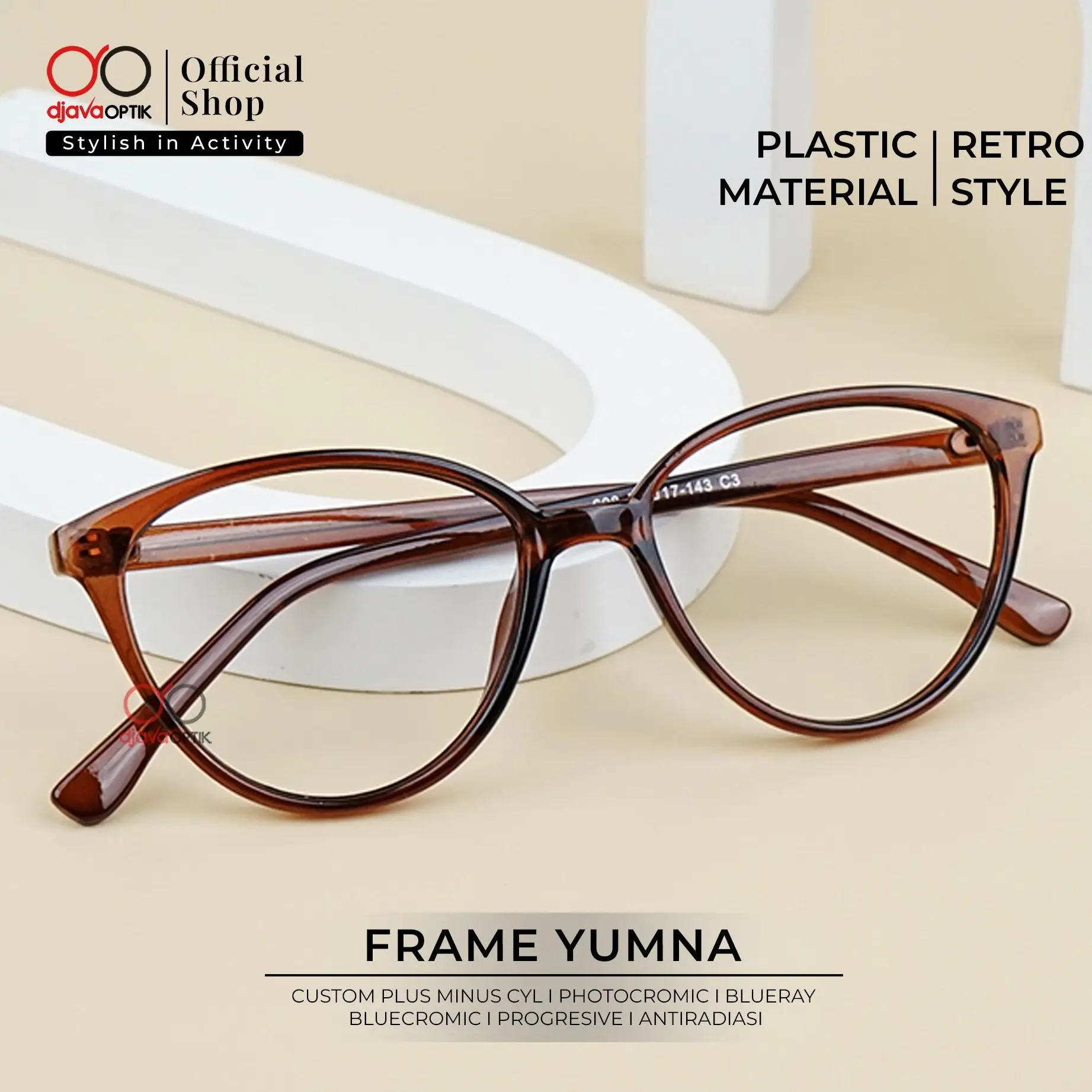 [ DJAVA OPTIK ] Kacamata Yumna Normal s/d -4,00 Cat Eye Gaya Eyewear Glasses Frame Lensa Antiradiasi Bluecromic