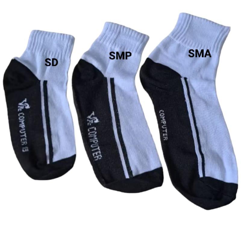 ( paket 6 pasang ) kaos kaki sekolah pendek SD SMP SMA hitam polos dan putih telapak hitam