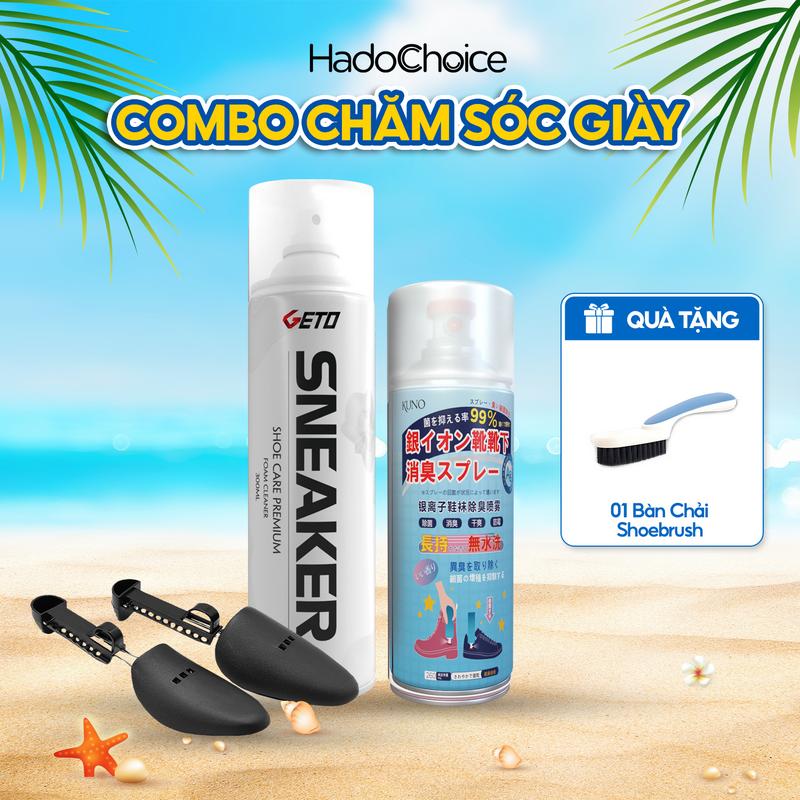 Combo Chăm Sóc Giày Chuyên Nghiệp - 01 cây giữ form giày (Size nam màu đen) + 01 Chai Vệ Sinh Geto + 01 Chai Khử Mùi Giày Kuno + 1 bàn chải