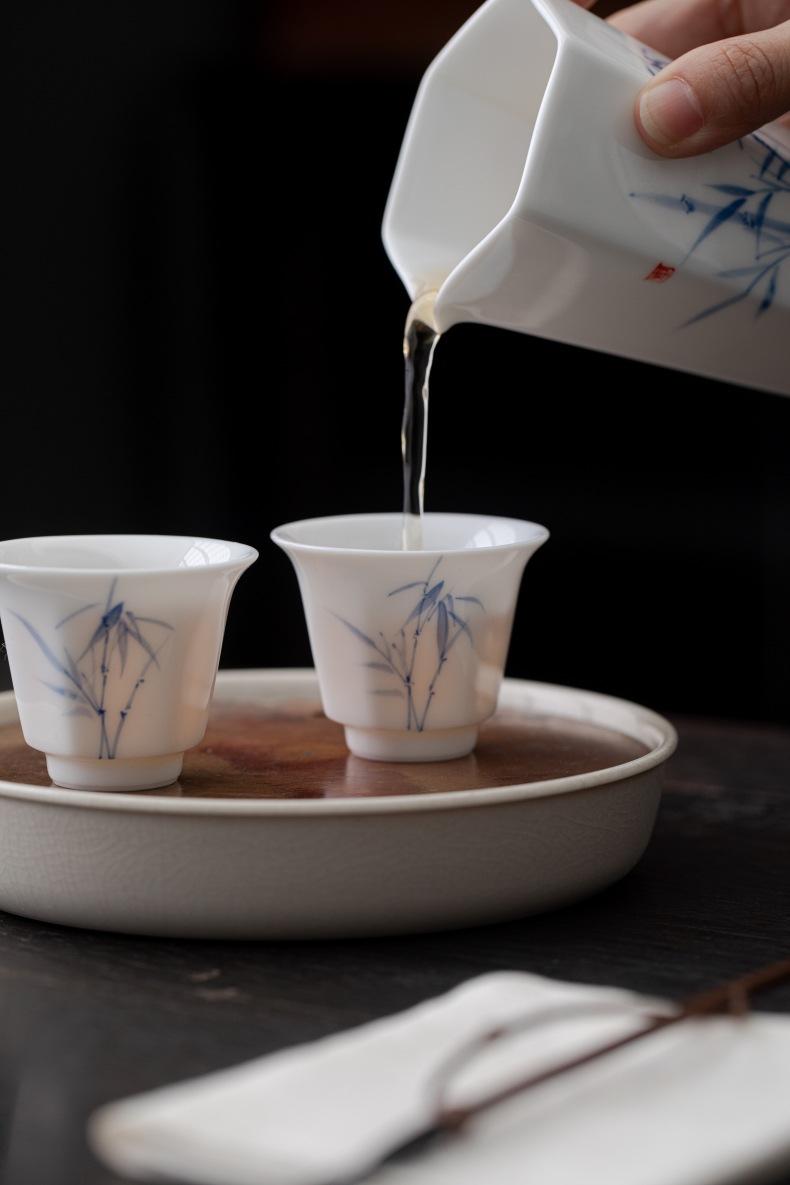 Product Introduction of Bamboo Sancai covered bowl hand-painted ceramic single large high-end Dehua white porcelain tea bowl Kung Fu tea set gift 8