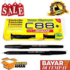 (BISA COD) PROMO 12+1 PCS PENA PULPEN STANDARD CASTELLO /PEN STANDARD MURAH/ PEN C88 HITAM / 0.5MM
