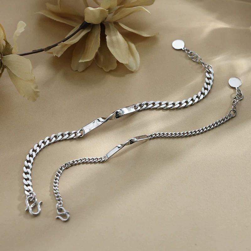 Gelang Titanium Couple Pria Wanita Anti Karat Silver