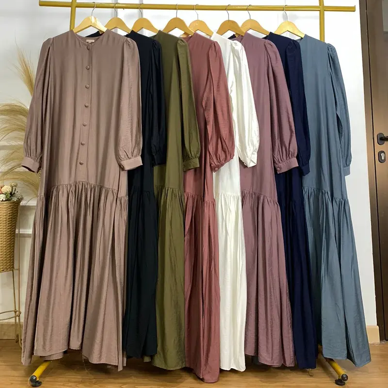 Dress Lunna Dress Mahaira Premium Bahan Polo Linen Katun Premium Dress Wanita Muslim Dewasa Mewah  Pesta Elegant Gamis Kondangan Gaun Hitam Rayon Midi Navy Remaja Panjang Crinkle Basic Airflow 8