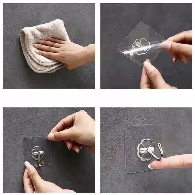 Gantungan HOOK Hanger Tempel Transparan Multifungsi cantelan serbaguna Waterproof Anti air Dinding 2