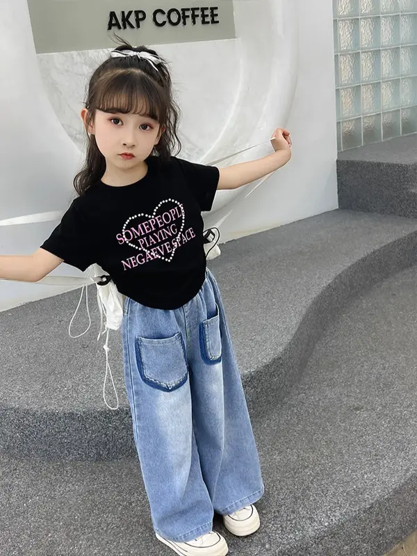 Setelan Jeans Anak Perempuan One Set Celana dan Kaos Korea Style 2-8 Tahun 6