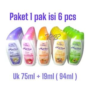 [1 pak 6pcs] Marina hand body lotion natural 75ml + 19ml (94ml) Mencerahkan Vitamin
