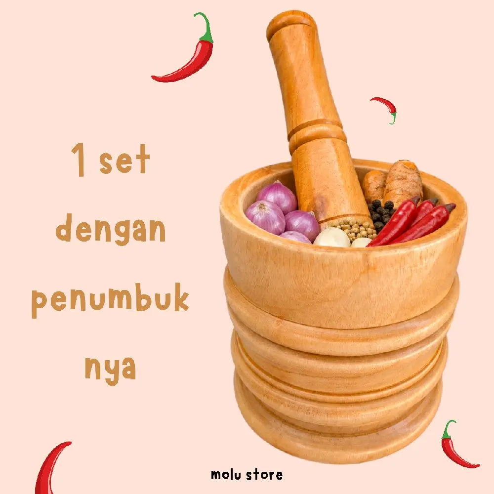 1 set Lumpang Kayu mahoni premium Murah Ukuran Besar jumbo Kitchenware