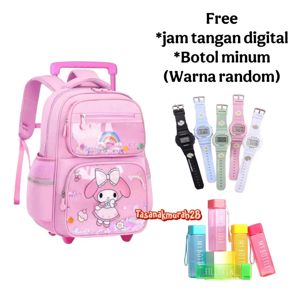 Tas troli anak sekolah berbonus tas sekolah TK SD tas koper traveling anak tas fashion perempuan terbaru