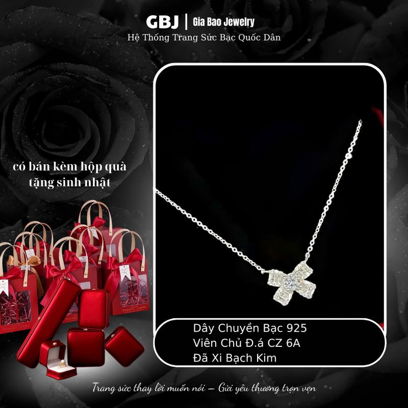  Dây Chuyền Bạc Liền Mặt Nơ Viên Chủ CZ 4Li5  4T5  XI KIM Xinh Xắn Dành Cho Nữ GBJ1029 