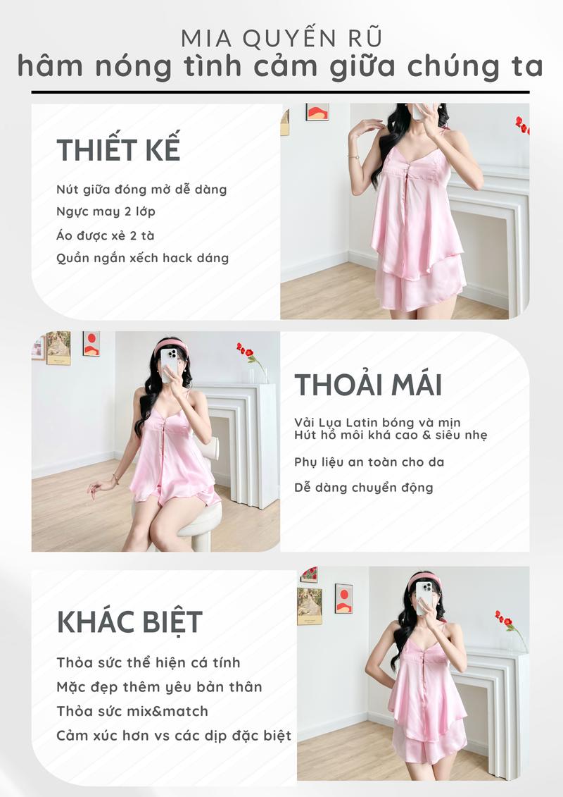 Product Introduction of Set Bộ Đồ Ngủ Thiết Kế Mặc Nhà Áo Croptop Hai Dây Xẻ Hai Tà Quần Ngắn Lụa Latin Mềm Mịn Gợi Cảm FLURITY - MIA BNSERE239 3