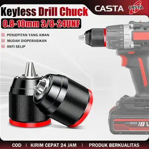CASTA Kepala Chuck Bor Tanpa Kunci 10mm Metal Auto Lock 0.8-10mm Anti Slip Tahan Panas Kuat Cocok Bor Baterai Cordless Listrik Impact Wrench Mesin Portabel Bengkel Rumah Praktis Tahan Lama Awet Profesional