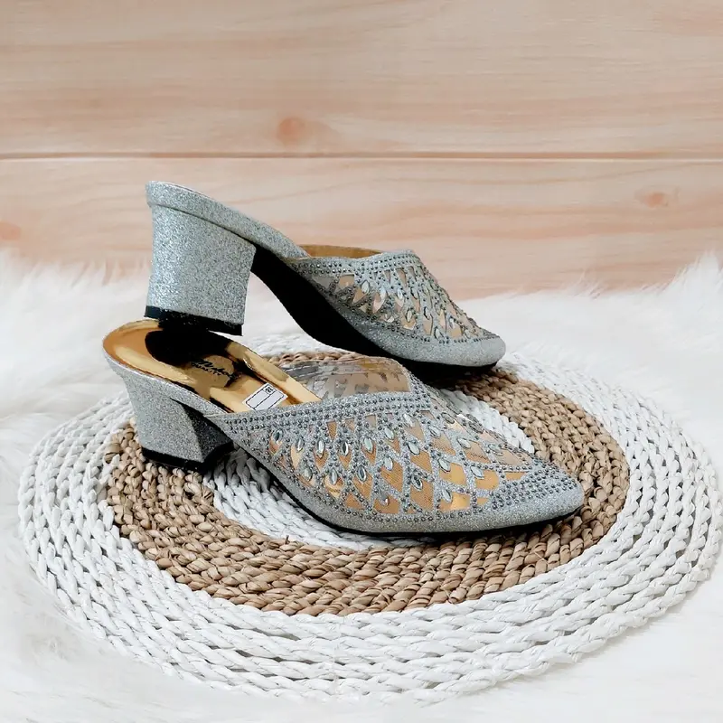 Sandal wanita payet motif inport hak 5 cm .sandal pesta 1