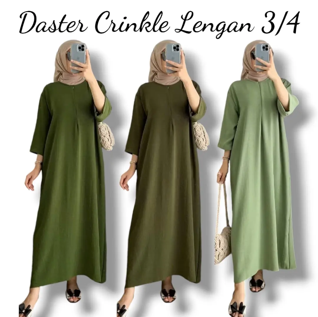 NEW LONG LENGAN 3/4 Daster Crinkle Premium Airflow Gamis Wanita Kondangan Muslim
