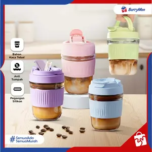 Gelas Minum Kaca 350 ML Anti Tumpah Tumbler Cup Kopi Aesthetic Cocok untuk Minuman Panas & Dingin Kitchenware