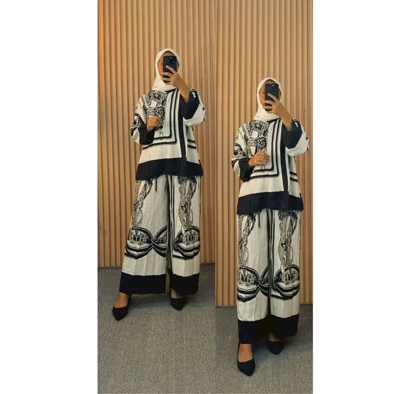 Setelan Wanita Cantika Motif Bunga Ld 110Cm Setelan Bahan Rayon Premium | Setelan Celana Kulot | Setelan Wanita Sablon Motif | Setcel Kemeja | Set Busui 1