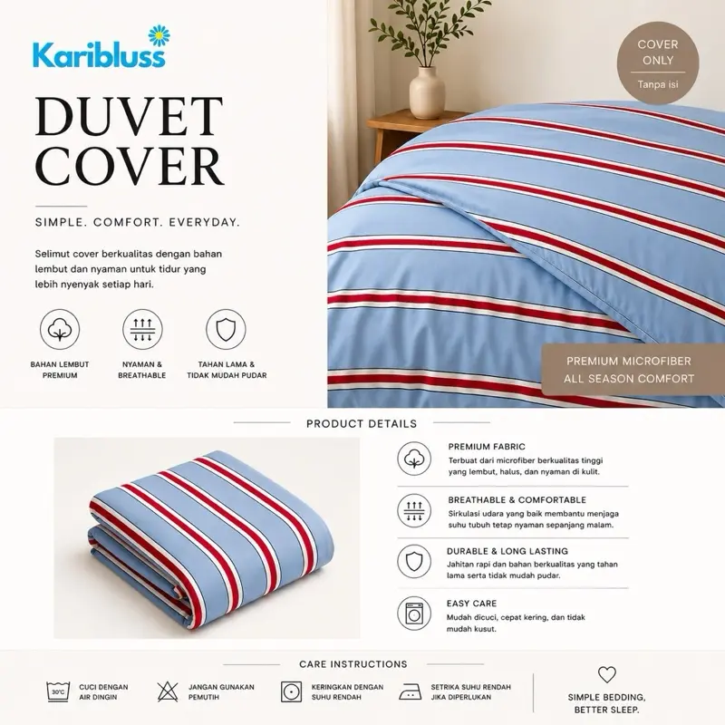 Karibluss Duvet Cover Motif Strip All Size (Custome size DM admin)