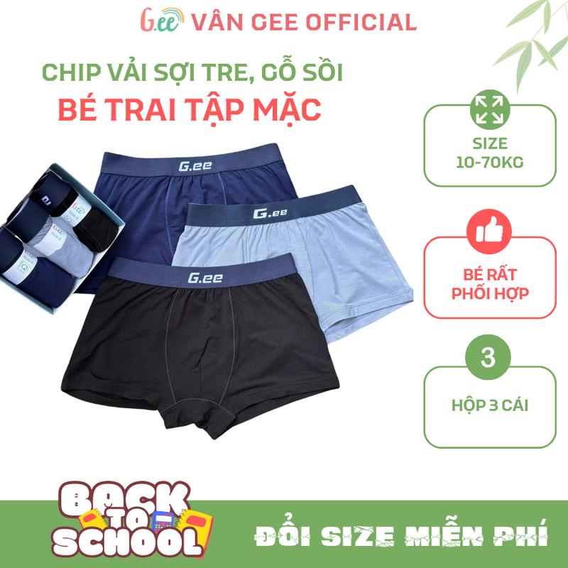 Set 3 Quần Sịp Bé Trai Gee Dáng Đùi Vải Sợi Tre/Gỗ Sồi Siêu Mềm Mát Thoải Mái Cho Bé Mới Mặc 10-75kg