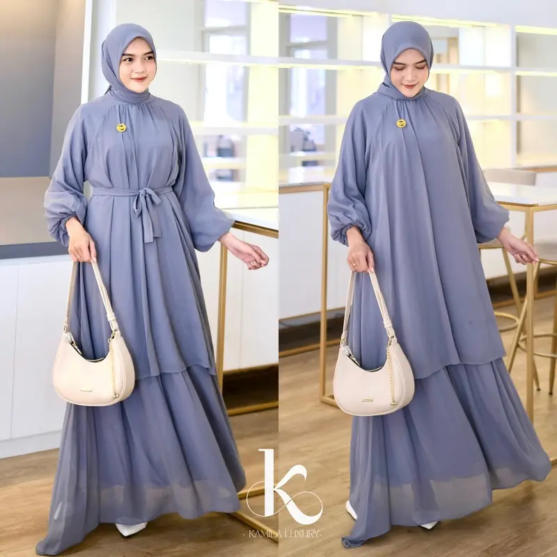 Seraya - Dress Malay - Gamis Set Hijab Gaun Malaysia Cerruty Baby Doll Premium 1