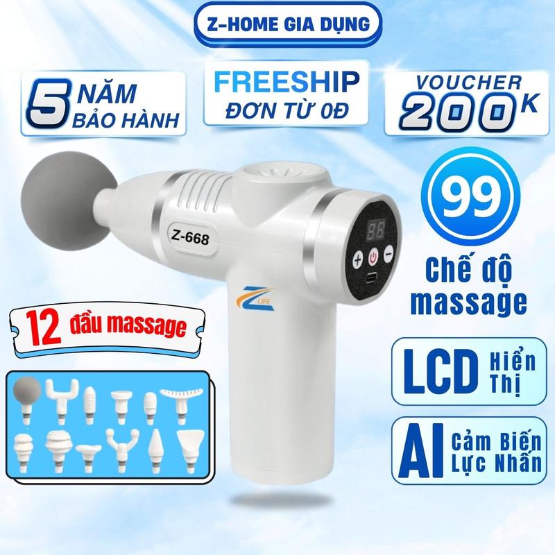 Máy mát xa cầm tay Z668, Máy massage cầm tay mini đa năng cao cấp 12 đầu matxa toàn thân, công nghệ AI cảm biến lực nhấn, bảo hành 5 năm