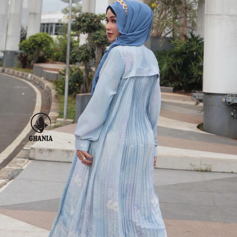 Meycha Ghania Dress Cantik simple Elegant Terbaru Bahan Silk Malika Gamis Mewah 8
