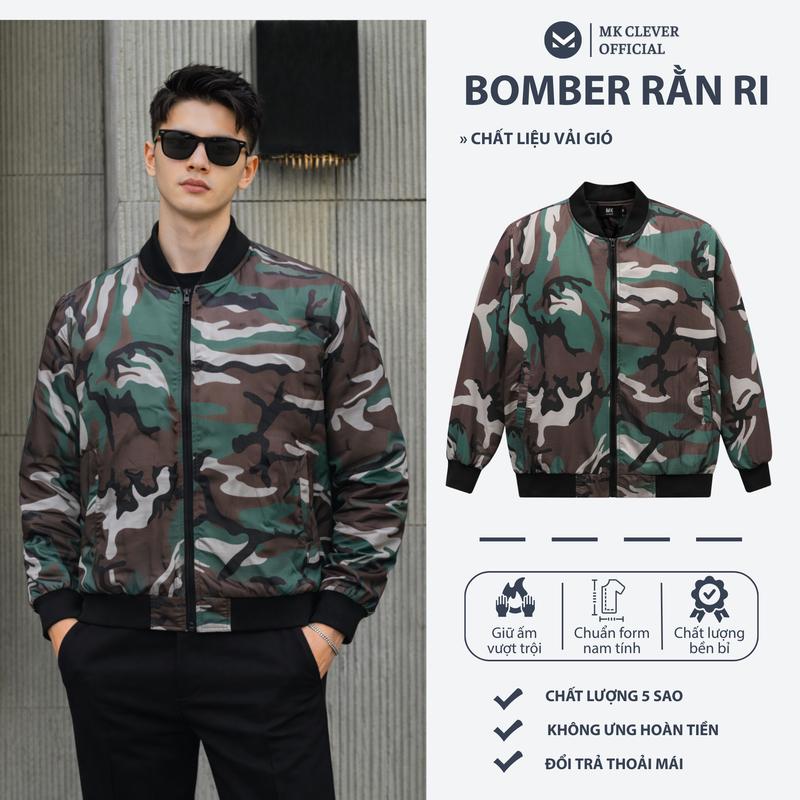  Áo Khoác Bomber Rằn Ri MK CLEVER Áo Khoác Vải Gió Mịn Áo Khoác 3 Lớp Trần Bông Dày Dặn Form Dáng Trẻ Trung Menswear Nam 