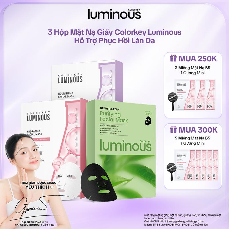 Combo 3 HỘP Mặt Nạ Giấy Colorkey Luminous Hỗ Trợ Cấp Ẩm Da 10 Miếng/hộp