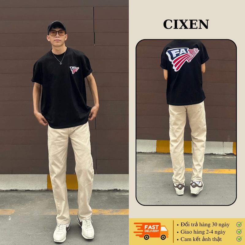 Quần jeans nam ống suông CIXEN chất jean kaki beige dày dặn Hack dáng cạp cao - quần bò nam ống suông đủ size nam nữ