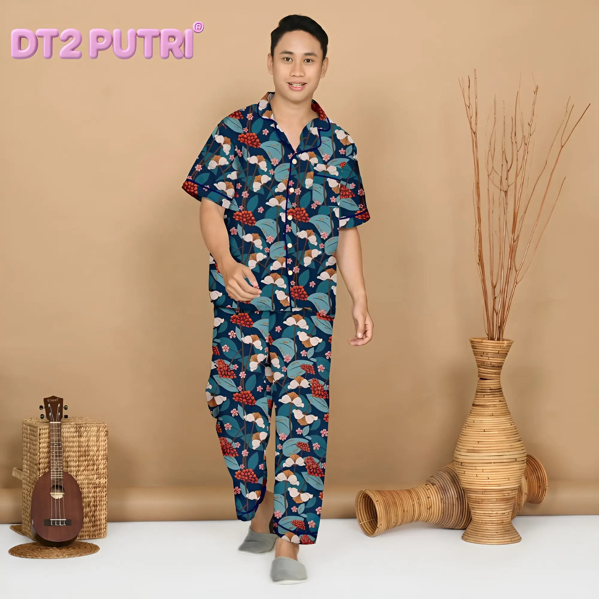 Baju Tidur Pria Jumbo LD 120 Cleopatra Piyama CP Dewasa Tangan Pendek Celana Panjang Bahan Microtex Motif Karakter Setelan Cowok Premium Size M L XXL Katun - CPL3